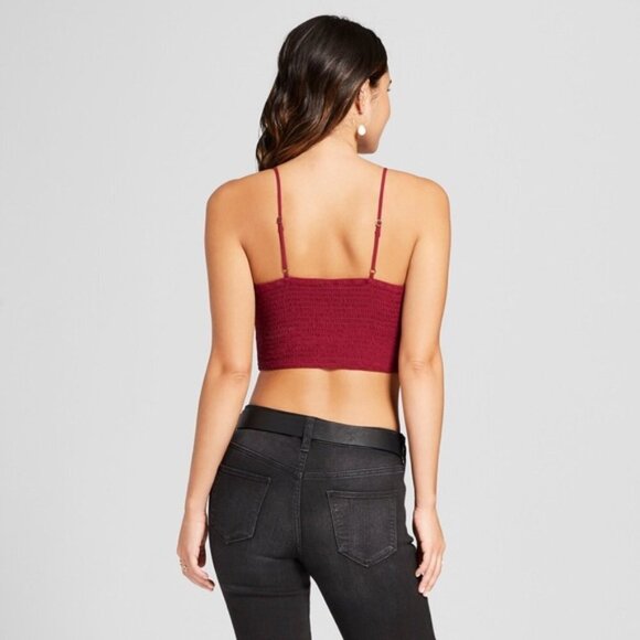 Xhilaration Top Crop Tank Smocked Straps Embroidered Floral Euro Summer - Picture 2 of 10